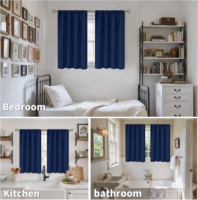 BGment Navy Blue Cafe Curtains 30 Inch Length - Short Half Drapes with Rod Pocket Blackout Blinds Privacy for Rv Kitchen Bathroom Window, 2 Panels, 34 x 30 Inch