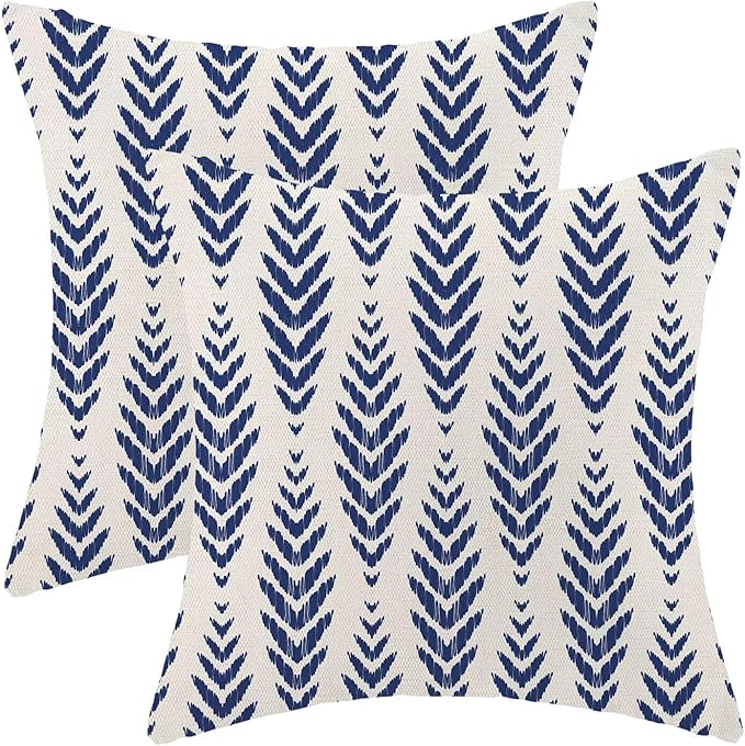Navy Blue Boho Pillow Covers 20 x 20 Inch Pack of 2, Bohemian Ethnic Herringbone Pattern Decorative Throw Pillow Covers Linen Modern Geometry Farmhouse Outdoor Pillowcase for Sofa Couch Decor
