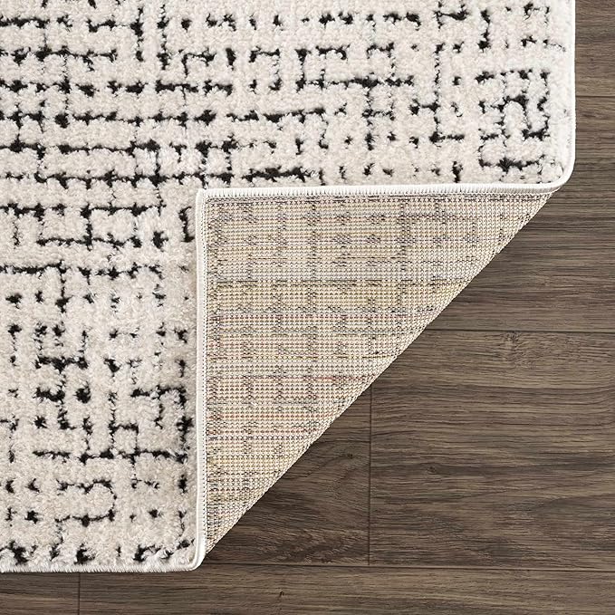 Hauteloom Keita Contemporary Mosaic Area Rug - High Pile Fluffy Soft Shag Carpet for Living Room, Bedroom - Black and White - 7'10" x 10' (8x10)