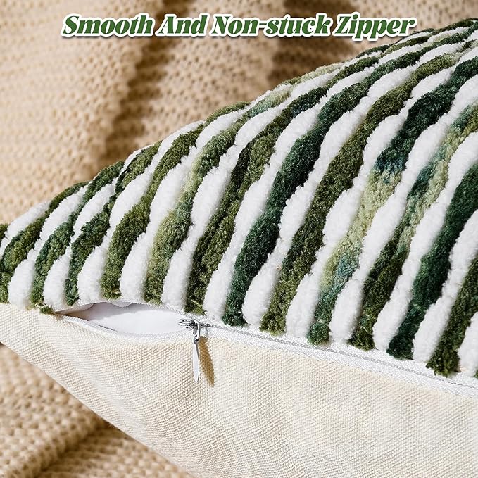 AmHoo Boho Chenille Pillow Cover Decorative Tufted Pillowcase for Couch Bed Sofa Bedroom Living Room Modern 18 x 18-Inch Sage Green