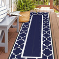 GENIMO 2.5' x 8' Outdoor Rug Waterproof for Patio Decor, Foldable Reversible Plastic Straw Area Rugs Mat for Runner Porch, Outside Carpet for Rv, Deck, Picnic, Beach, Balcony, Camper, Blue & White