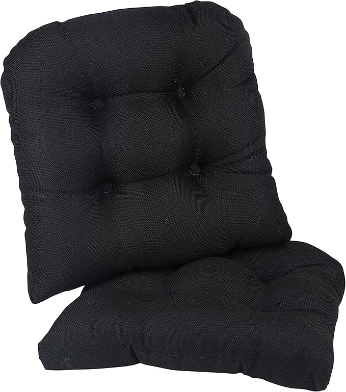 Klear Vu Gripper Overstuffed Universal Non-Slip Dining Chair Cushions for Kitchen Decor or Office Use, U-Shaped Skid-Proof Seat Pad, 17x17 Inches, 2 Count (Pack of 1), Solid Midnight Black