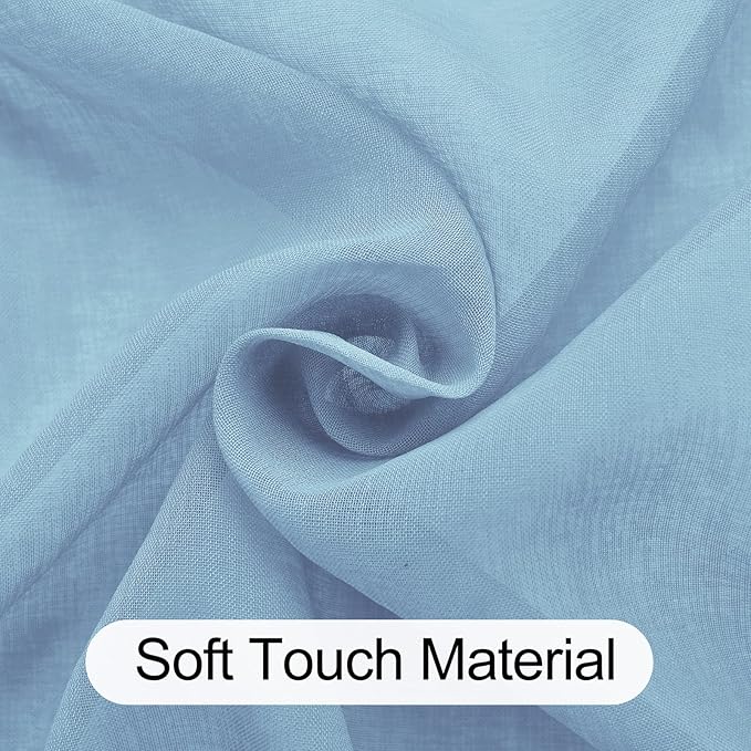XWZO Sheer Curtains 84 Inches Long for Bedroom, Light Filtering Faux Linen Grommet Window Curtains for Living Room, Kids Room, Study with Tiebacks, Baby Blue, W52 x L90, Set of 2 Panels