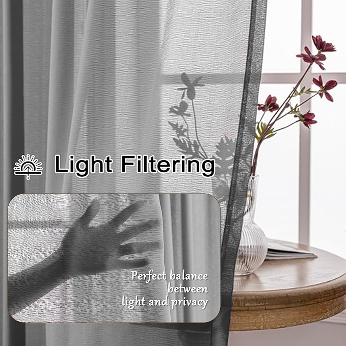MAIHER 80 Inch Length Gray Sheer Pinch Pleat Curtains for Bedroom Soft Touch Light Filtering Lightweight Pleated Drapes with Adjustable Hooks for Traverse Rod, Grey, 42" W x 80" L, 2 Panels