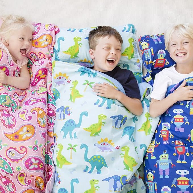 Wildkin Kids Original Nap Mat – Cozy Kids Sleep Mat with Pillow, Ideal for School & Travel - Dinomite Dinosaurs