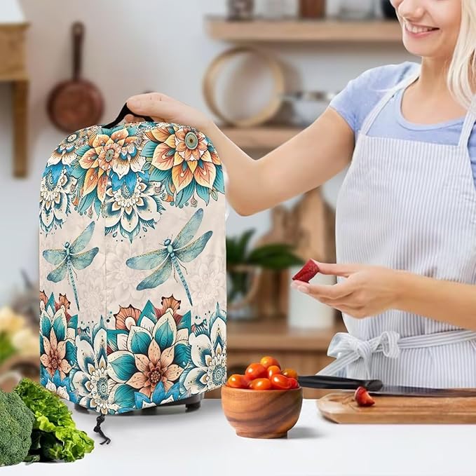 Dragonfly Floral Blender Dust Cover, Stand Mixer, Coffee Maker, Food Processor Cover, Water Resistant, Polyester Blend, Easy Clean Various Colorful Flowers