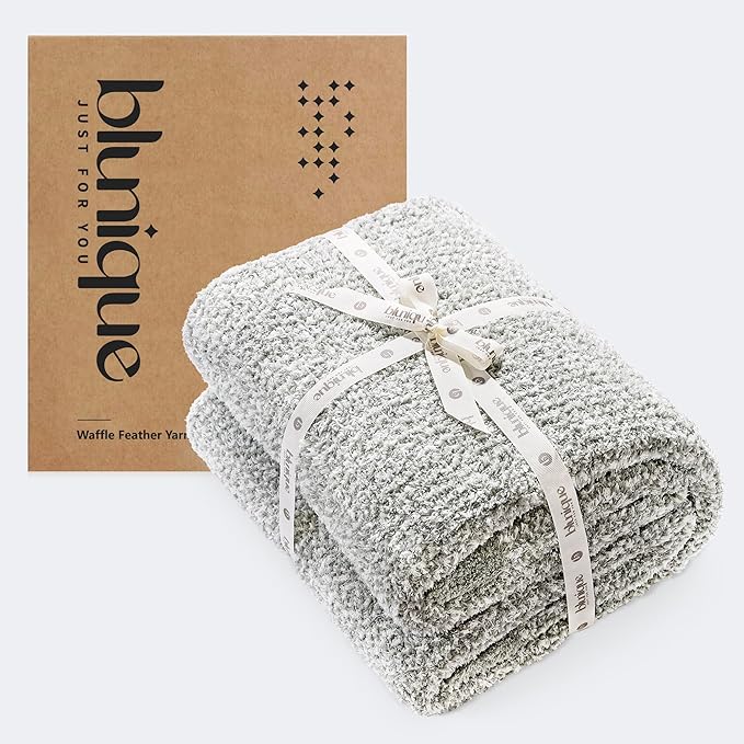Super Soft Throw Blanket 60 x 80 Inches, Half-Side Plush Fuzzy Blanket for Couch, Sofa, Bed & Chair, Warm Cozy Lightweight Knit Blanket for Fall & Winter