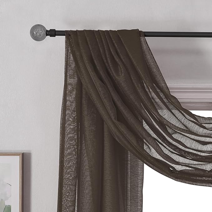 DONREN Chocolate Brown Window Scarf for Outdoor Decoration - Add Luxury Beautiful Elegant Effect to Curtain Panels (1 Panel, 34 x 216 Inches Long)