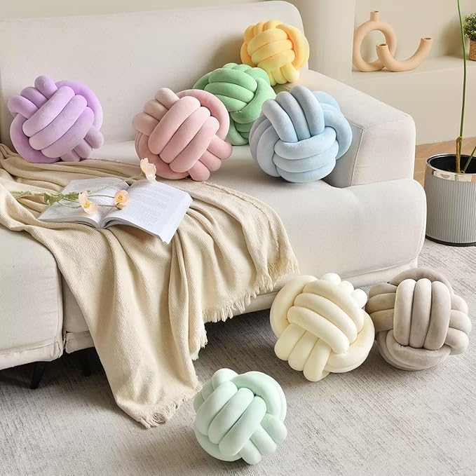 Decorative Throw Knot Pillow Ball for Home Chair Sofa Couch Bed Aesthetic Round Velvet Knotted Pillow Cushion (Purple, 11 inches)