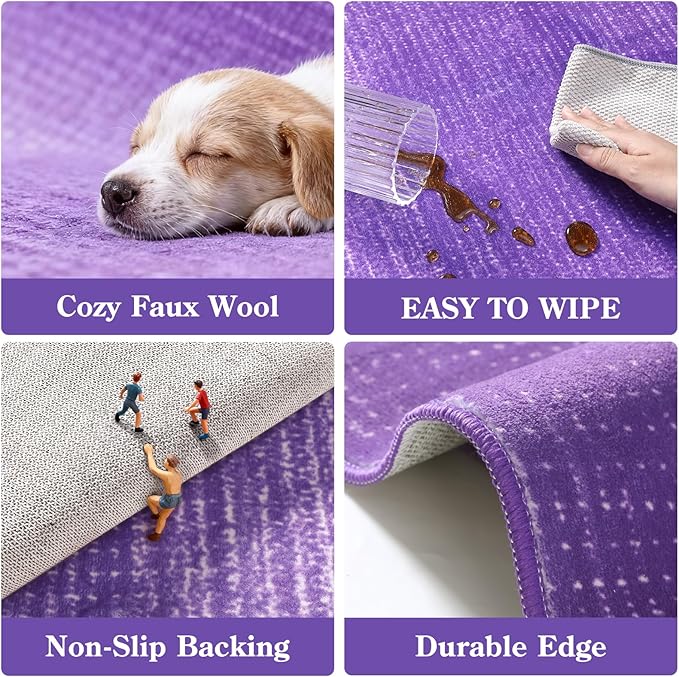 Wonnitar Washable Purple 2x6 Runner Rug, Non-Skid Modern Ombre Bathroom Runner, Non-Shedding Soft Low Pile Laundry Room Rug Contemporary Carpet Runner for Bath Kitchen Hallway (Purple, 2'x6')