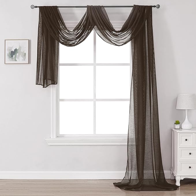 DONREN Chocolate Brown Window Scarf for Outdoor Decoration - Add Luxury Beautiful Elegant Effect to Curtain Panels (1 Panel, 52 x 216 Inches Long)