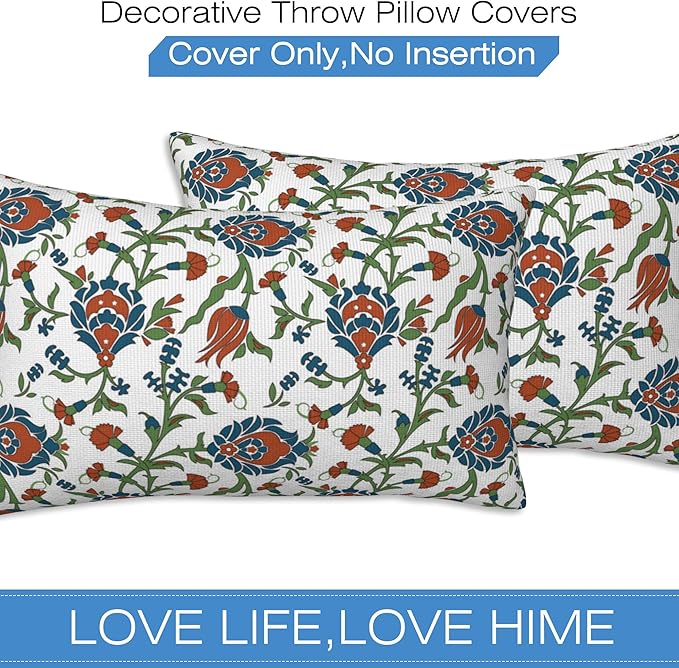 Throw Pillow Cover Case Vintage Floral Pillow Covers 20x12 Inch Set of 2,Soft Decorative Throw Pillow Case for Living Room Bedroom Sofa Couch Cushion Covers