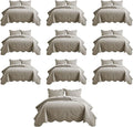 IR Imperial Rooms 10 Pack Twin Quilt Bedding Set (68" x 86") - Bulk Wholesale for Hotels, Guest Bedroom & Airbnbs - Lightweight Microfiber Reversible Floral Embossed Quilts Bedspreads (Beige)
