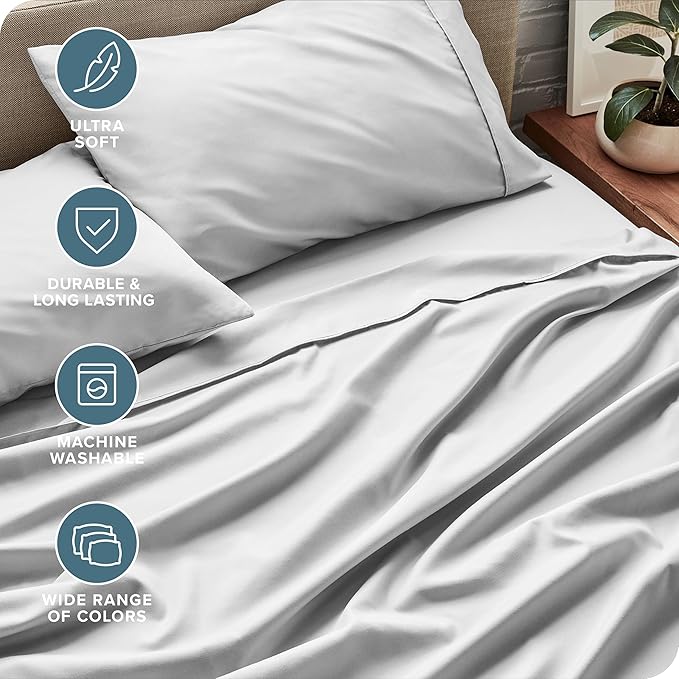Bare Home Queen Sheet Set - Luxury 1800 Ultra-Soft Microfiber - Double Brushed - Deep Pockets - Easy Fit - 4 Piece Set - Bedding Sheets & Pillowcases (Queen, Cloud Grey)