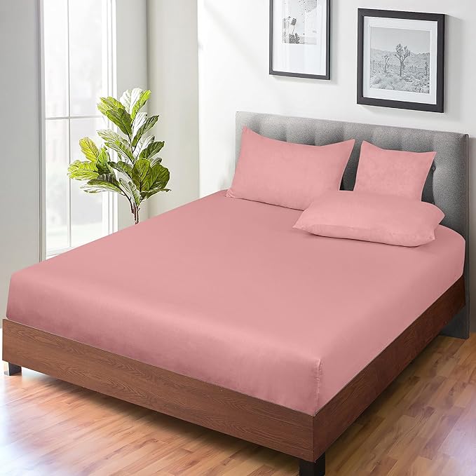 ROYALE LINENS 300 Thread Count 100% Long Staple Combed Cotton Fitted Sheet Twin XL - Super Soft Deep Pocket Bottom Sheet - Fitted Sheets Only - Elastic Sheets (Twin XL, Pink)