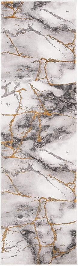 SAFAVIEH Craft Collection Runner Rug - 2'3" x 6', Grey & Gold, Modern Abstract Design, Non-Shedding & Easy Care, Ideal for High Traffic Areas in Living Room, Bedroom (CFT877F)