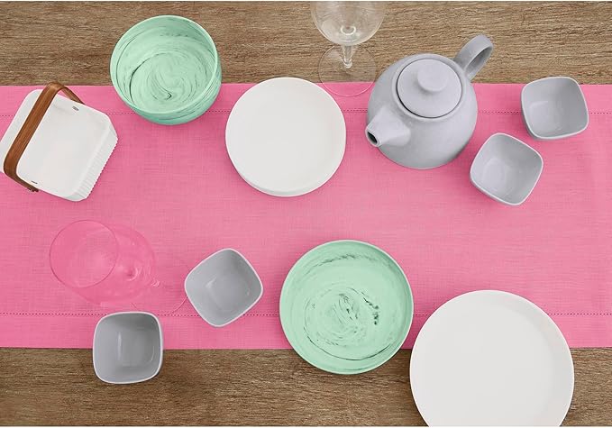 Solino Home Linen Flamingo Pink Table Runner 144 Inches Long - 100% Pure Linen Extra Long Table Runner 14 x 144 Inch for Christmas - Classic Hemstitch