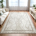 5x7 Area Rugs for Living Room, Machine Washable Rugs, Non-Slip Backing Low Pile Indoor Floor Rugs, Large Modern Carpet for Bedroom Entryway Classroom Playroom Dining Room Home Decor, Beige