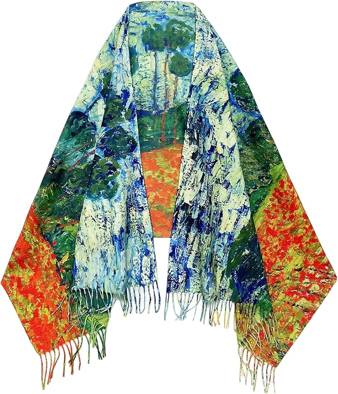 VENVSBEE Reversible Scarf Soft Large Shawl Wrap Blanket Double Sided Art Print Warm Pashmina Stoles Klimt Van Gogh Gifts