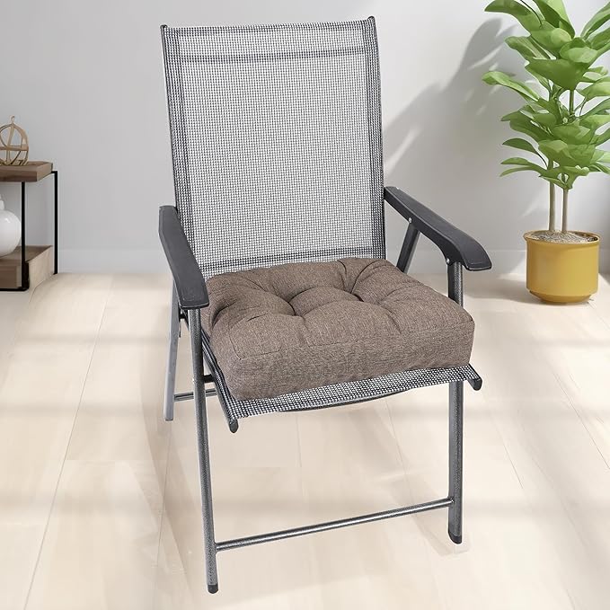RACE LEAF 19" x 19" Patio Chair Cushions Brown - Outdoor/Indoor Tufted Memory Foam Chair Pads Set of 2, Water-Resistant Olefin Chair Seat Cushion Non-Slip Backing