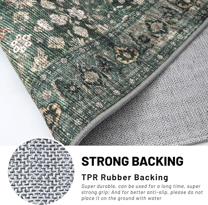 KUTA Vintage Floral Entryway Rug 2x3, Kitchen Rugs Non-Slip Washable Throw Rug, Dark Green Ultra Thin Soft Print Front Door Mat Indoor Doormat for Entrance, Bedside, or Small Spaces