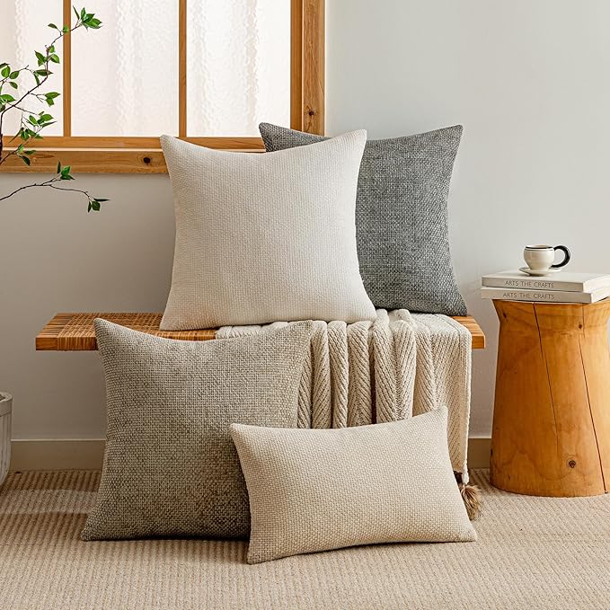 a moment Ivory Chenille Throw Pillow Covers 20x20 Inch Pack of 2 Modern Decorative Throw Pillow Covers Farmhouse Cross Covers Home Decor for Sofa Bedroom Living Room