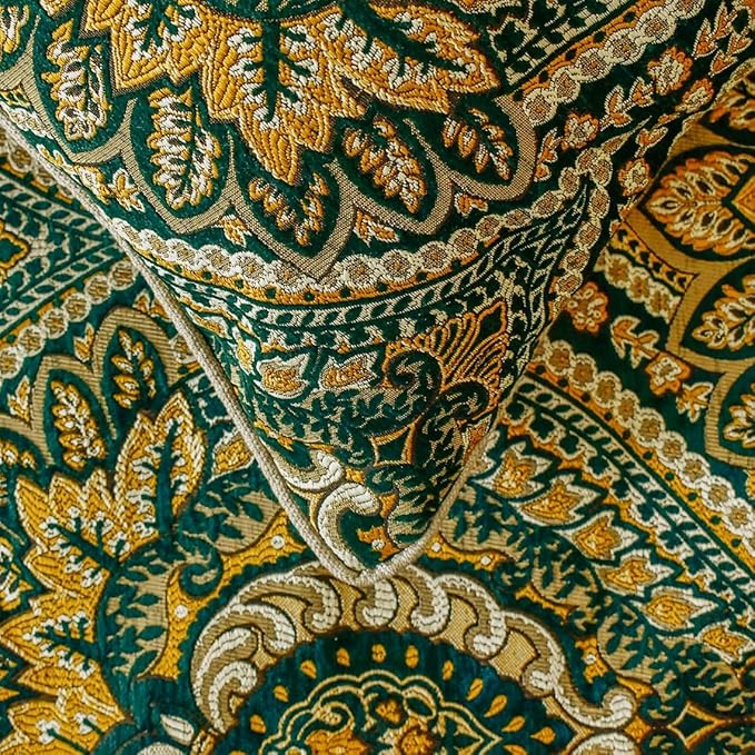 The HomeCentric King/Queen/Twin Green Designer Queen 74"x18" Bed Runner with Two Pillow Cover, Damask, Tassels & Tapestry Bed Scarf on Jacquard Fabric - Damask Tapestry
