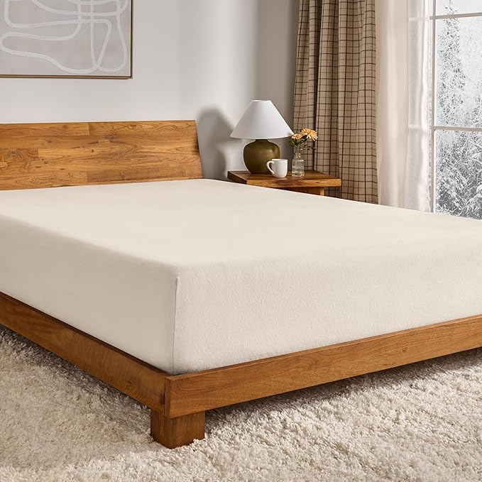 Bare Home Flannel Fitted Bottom Sheet 100% Cotton, Velvety Soft Heavyweight - Double Brushed Flannel - Deep Pocket (King, Sand)