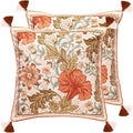 Throw Pillow Covers Pack of 2,Orange Floral Farmhouse with Wild Flowers Pattern Cozy Velvet Pillowcases,Decoration Square Pillows Cushion Covers for Couch Sofa Bed Car Chair,18"x18"