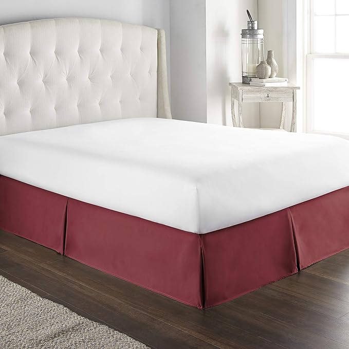 Bed Skirt - 100% Cotton 800 Thread Count Box Pleated Bed Skirt - Luxury Pleated Dust Ruffle, Hotel Quality Modern Bed Skirt, Easy Fit with 12 Inch Tailored Drop, Queen XL, Burgundy