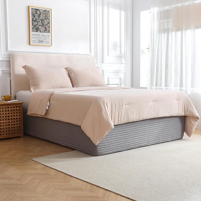 Queen Bed Skirt-Box Spring Cover with 14 Inch Tailored Drop,Wrinkle and Fade Resistant Hotel Wrap Around Bed Skirts,Bed Frame Cover (Horizontal Stripe Gray, Queen)