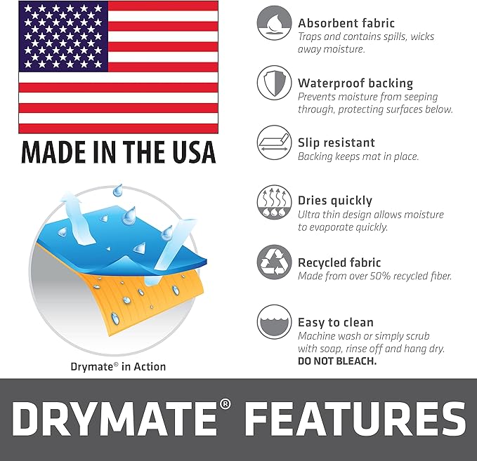 Drymate Personalized Pet Bowl Placemat, Custom Dog & Cat Food Feeding Mat - Absorbent Fabric, Waterproof Backing - Machine Washable/Durable (USA Made) (12" x 20") (Kahopo Grey)
