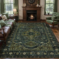 Tangsoo 6x9 Area Rug Washable Rug for Living Room, Vintage Indoor Non Slip Large Area Rugs, Print Distressed Carpet, Soft Low Pile Foldable Floor Rug for Bedroom Dining Room Dorm Olive Green