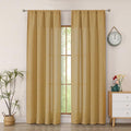 Simplebrand Gold Faux Linen Textured Semi Sheer Curtains 72 Inches Long 2 Panels Set, Light Filtering Privacy Farmhouse Curtains, Soft Window Drapes Rod Pocket Top for French Door, Bedroom, 40W x 72L
