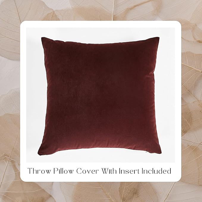 Solid Color Velvet Throw Pillow with Insert Included (Dark Red, 20"x20"), Decorative Pillow for Sofa, Couch, Bed, Chair Cushion