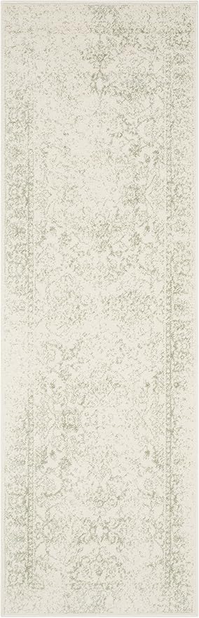 SAFAVIEH Adirondack Collection Runner Rug - 2'6" x 10', Ivory & Sage, Distressed Vintage Floral Design, Non-Shedding & Easy to Clean, Ideal for Hallway, Foyer, Entryway, Bedroom (ADR109V)