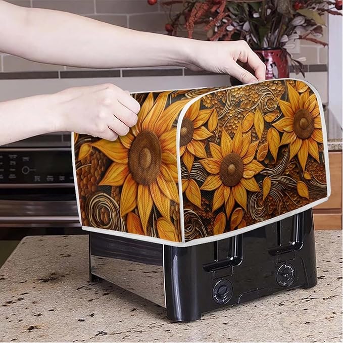Vintage Sunflowers Printed Toaster Cover, Universal 2 Slice Oven Cover Appliance Cover Toaster, Dustproof Protector Broiler Organizer Bag, Small Kitchen Appliance, BAX-P58-7-AA6-2