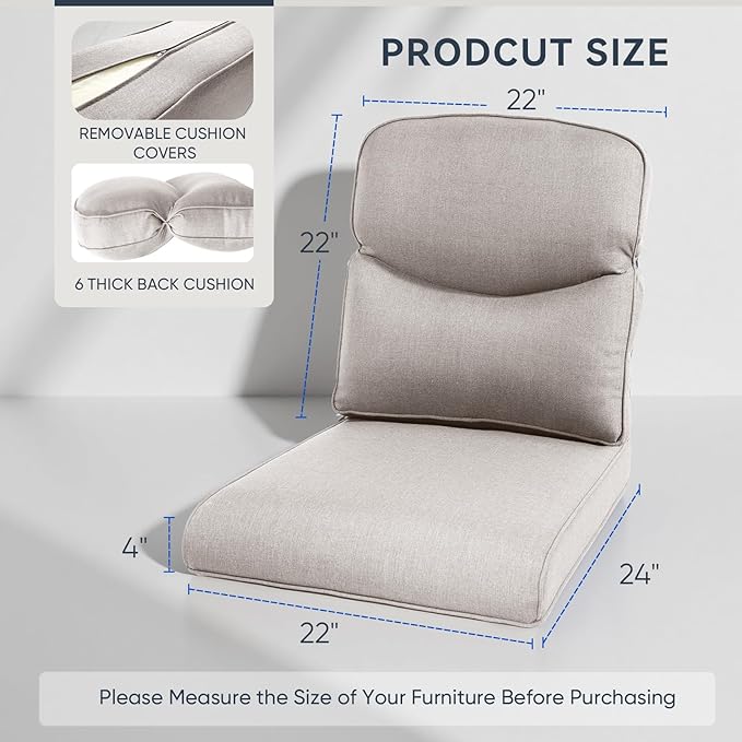 Outdoor Chair Cushions 3 Packs - Outside High Back Comfortable Thickened Pillow 22x24 with Zipper Cover for Patio Rocking Swivel Chairs Loveseat Sofa – Beige/Crescent