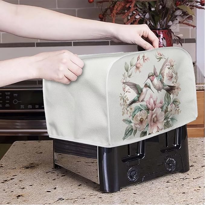 ZFRXIGN Flower Hummingbird Toaster Cover 4 Slice Toaster Dust Cover Small Appliance Covers Toaster Oven Cover Spring Floral Birds Dust Cover Kitchen Decorative Protector Beige