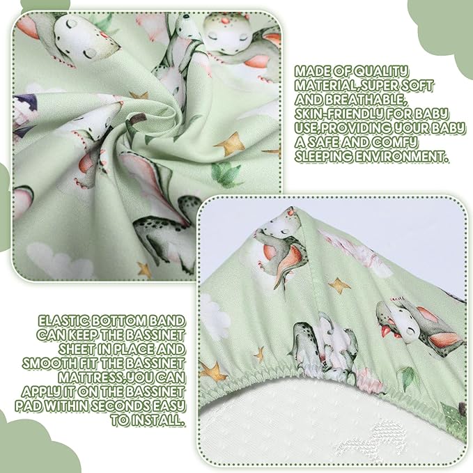 VitalCozy 4 Pcs Watercolor Dragon Bassinet Sheets 32 x 16 x 3 Inches Dragon Sheets for Standard Bed Toddler Mattresses Soft Breathable Cute Watercolor Print Newborn Bedding for Girl Boys