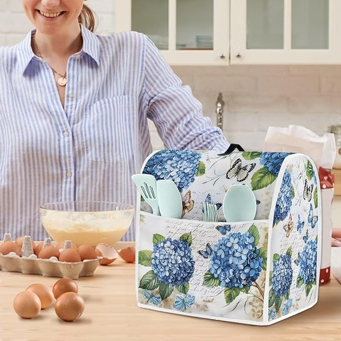 Butterfly Stand Mixer Cover 4.5-5 Quart Hydrangea Floral Kitchen Appliance Dust Cover Universal for Air Fryers, Coffee Makers Pressure Cooker Mixer Parts & Accessories
