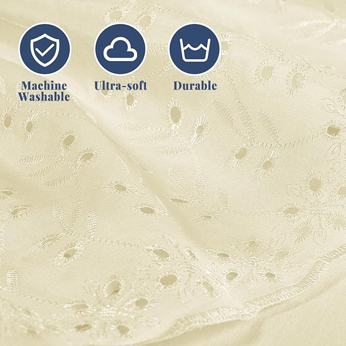 Full Bed Skirt, Wrap-Around Elastic Ruffled Eyelet Bed Skirt Full Size Dust Ruffle with Gathered Styling and Embroidered Details, 18" Drop Length (Light Yellow)