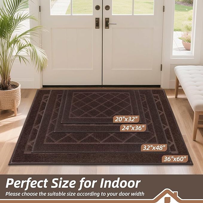 BEQHAUSE Dirt Trapper Door Mat 32" x 48", Doormat Non-Slip Entryway Rugs Washable, Dog Door Mat Stain Resistant and Absorbent Welcome Floor Mat for Front Back Door, Muddy Wet Shoes & Paws, Brown
