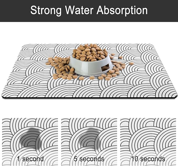 Dog Food Mat for Floors, Absorbent and Quick-Drying Pet Cat Food Mat,Anti-Fouling and Easy-to-Clean Pet Feeding Mat,Dog Bowl Mats for Messy Drinking Water Bowls.12 x20inch Boho Style