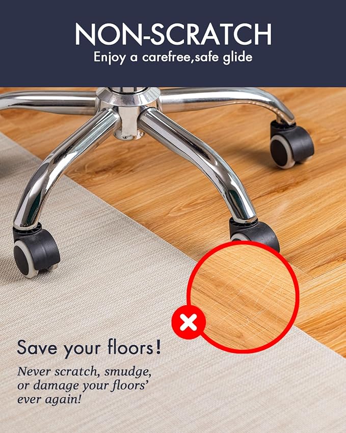 Office Chair Mat for Hardwood Floor Under Desk Computer Rolling Chair Mat for Wood/Tile Floor Non-Slip Heavy Duty Desk Rug PVC Plastic Hard Floor Protector 45"x 53" (Parchment)