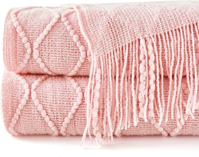 inhand ChristmasThrow Blankets for Couch, Gifts for Women Cozy Home Decor Knit Blanket, Pink Lightweight Decorative Blankets and Throws, Farmhouse Warm Woven Blanket for Men and Women, 60"x80"