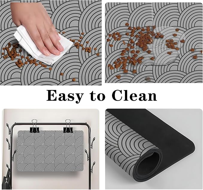 Dog Food Mat for Floors, Absorbent and Quick-Drying Pet Cat Food Mat,Anti-Fouling and Easy-to-Clean Pet Feeding Mat,Dog Bowl Mats for Messy Drinking Water Bowls.12x20inch Boho Style