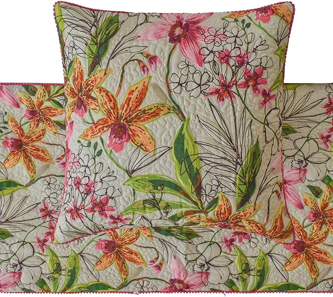 The HomeCentric King/Queen/Twin Pink Decorative Bed Runner Twin 53"x18" Bed Runner with One Pillow Cover, Quilted, Pom Pom Lace Bed Scarf on Cotton Fabric - Lily Haven