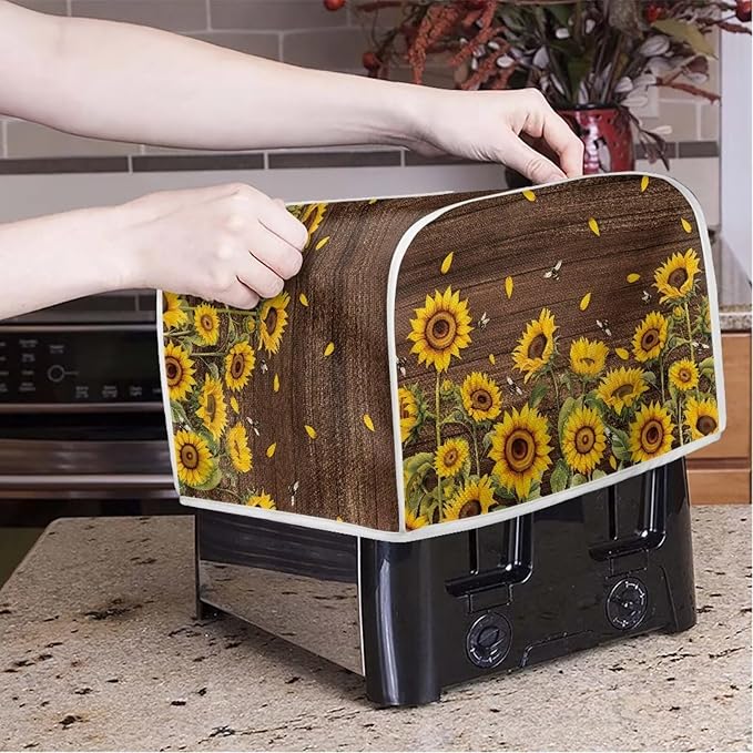 Sunflower Print Toaster Cover Dustproof Bread Maker Protector Kitchen Accessories, Universal 2 Slice Oven Cover Appliance Cover, Washable Appliance Protection