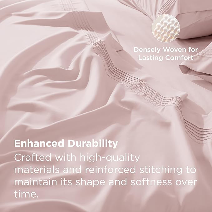 Bedsure Deep Pocket Queen Sheets Set - Fits Mattresses Up to 21 Inches Thick - 4 Piece GentleSoft Bed Sheets, Moisture Wicking, Soft & Cooling Bedsheet & Pillowcases, Easy & Secure Fit, Blush Pink